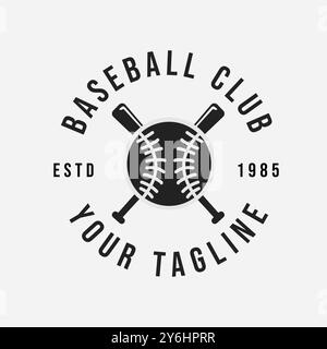 Vintage Classic Baseball Club with Crossed Bats and Ball, Retro Design Vector Illustration Stock Vector