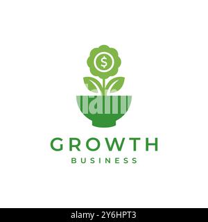 bowl with plant flower money growth finance business colorful modern simple minimal logo design vector icon illustration Stock Vector