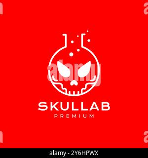 skull laboratory glass science line style simple minimal modern logo design vector icon illustration Stock Vector