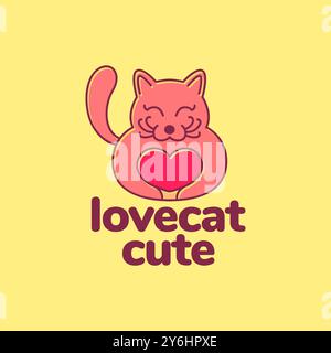 fat cat hug love mascot character cartoon cute colorful modern simple logo design vector icon illustration Stock Vector