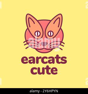 head cat long ear mascot character cartoon modern colorful simple logo design vector icon illustration Stock Vector