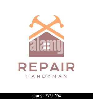 house with hammer repair roofing modern services handyman simple flat modern logo design vector illustration Stock Vector