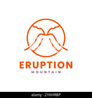 mountain eruption danger line style simple circle minimal logo design vector icon illustration Stock Vector