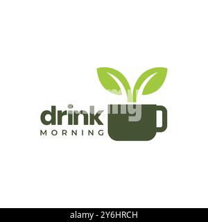 tea leaf drink cup morning flat clean modern simple colorful logo design vector icon illustration Stock Vector