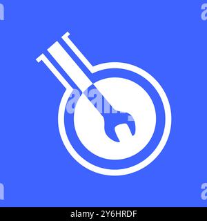 mechanic laboratory glass wrench tools modern flat clean logo design vector icon illustration Stock Vector