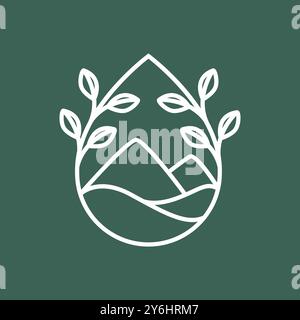 mountain drop water hygienic leaves tree line style simple modern logo design vector icon illustration Stock Vector