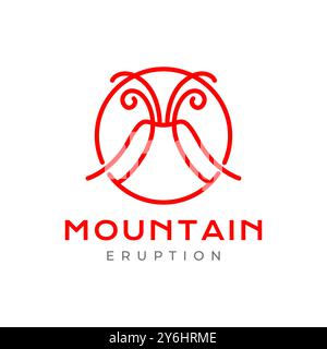 mountain eruption danger line style simple circle minimal logo design vector icon illustration Stock Vector