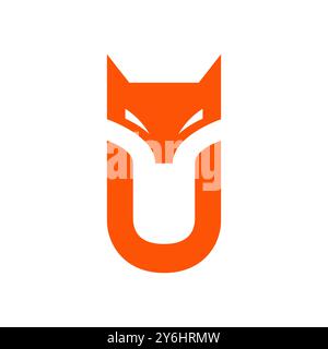 letter u with fox shape modern simple flat mascot clean logo design vector icon illustration Stock Vector