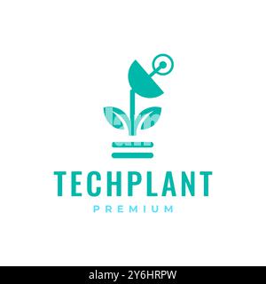 plant flower technology signal florist modern flat logo design vector icon illustration Stock Vector