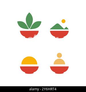 bowl food cuisine noodle soup colored set icon collection modern simple logo design vector icon illustration Stock Vector