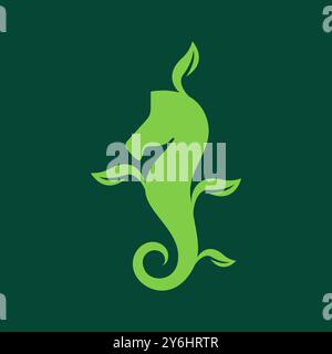 seahorse with leaves plant modern shape flat green mascot logo design vector icon illustration Stock Vector