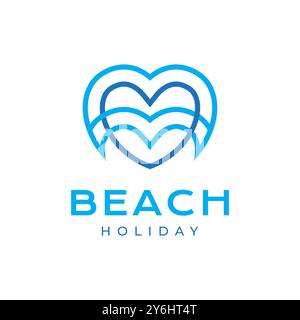 beach lover heart holiday line simple colorful modern logo design vector icon illustration Stock Vector