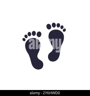 footprint icon, human foot prints on white Stock Vector