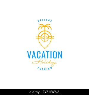 wave sunset beach vacation line logo design vector Stock Vector