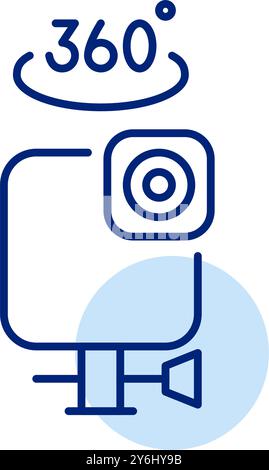 360 degree action camera on stick. Full panoramic video for adventures. Pixel perfect, editable stroke vector icon Stock Vector