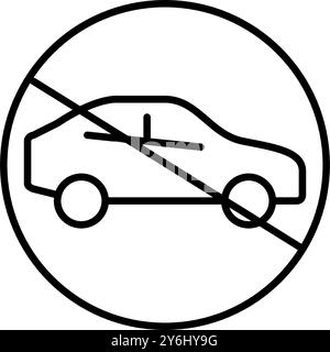 No car zone sign, vehicle entry prohibited. Pixel perfect, editable stroke vector icon Stock Vector