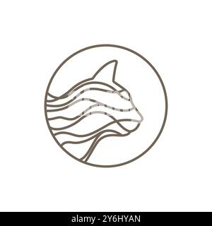 cat head with circle animal face line logo design vector Stock Vector