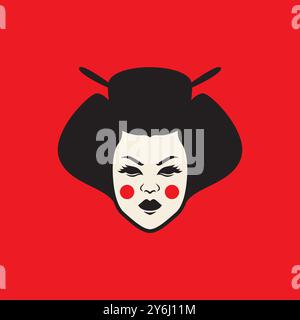 japanese geisha head geisha face mascot logo design vector Stock Vector