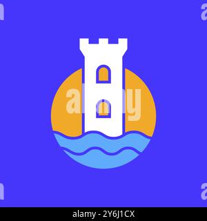beauty ocean castle colorful logo design vector Stock Vector