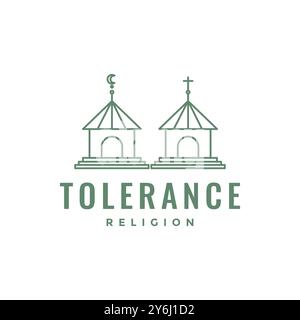 mosque church tolerance concept line logo design vector Stock Vector