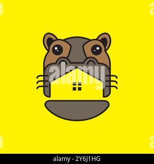 cute hippo head cartoon line logo design vector Stock Vector