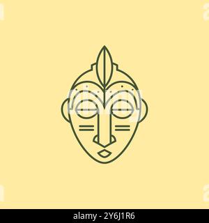 tribal mask culture face line logo design vector Stock Vector