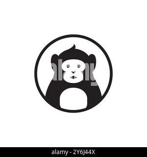 cute monkey in circle cartoon flat logo design vector Stock Vector
