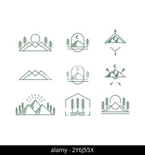 mountain peak outdoor icon set collection design vector Stock Vector