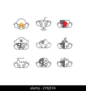 crabs set icon line simple logo design vector Stock Vector