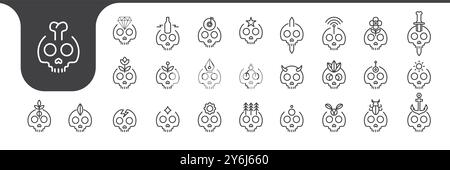 skull line mascot icon set design vector Stock Vector