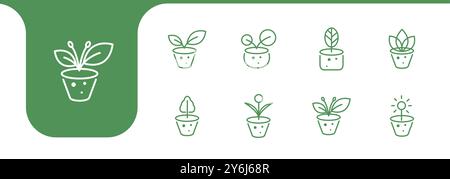 pots plant garden line icon set design vector Stock Vector