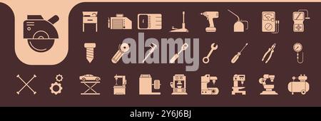 garage services equipment flat icon set design vector Stock Vector