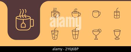 glass drink coffee icon set collection design vector Stock Vector