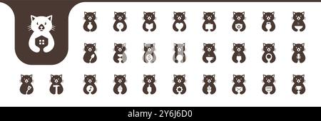 cat cute mascot flat icon set collection logo design vector Stock Vector