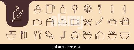 kitchen equipment line minimal icon logo design vector Stock Vector