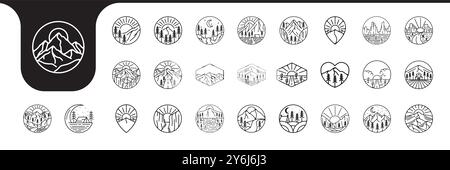 mountain outdoor line vintage badge icon logo design vector Stock Vector