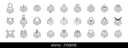 skull head skeleton bone cranium line style minimal icon set collection sign symbol logo design vector illustration Stock Vector