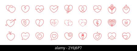 love heart with kind of hobbies favorite line style simple modern icon set collection sign symbol logo design vector illustration Stock Vector