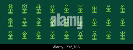 green plant flower botanical line simple modern minimal icon set collection logo design vector illustration Stock Vector