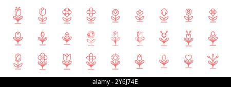 feminine plant flower botanical florist line modern minimal icon set collection logo design vector illustration Stock Vector