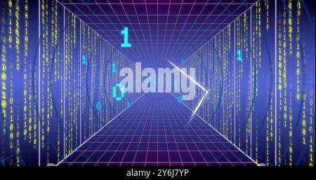 Image of binary coding and digital data processing over computer servers Stock Photo