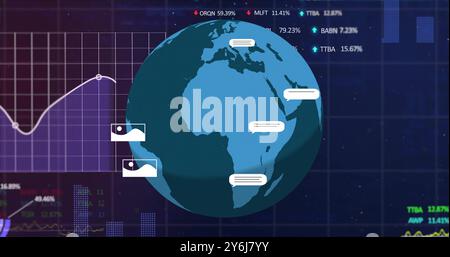 Image of ai text, globe and digital data processing over black background Stock Photo