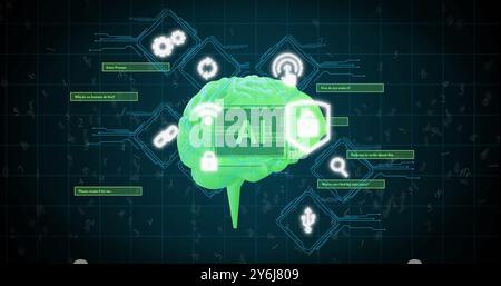 Image of ai text, brain and digital data processing over black background Stock Photo