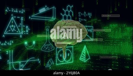 Image of ai text, brain and digital data processing over black background Stock Photo