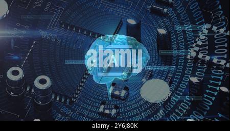 Image of ai text, brain and digital data processing over black background Stock Photo