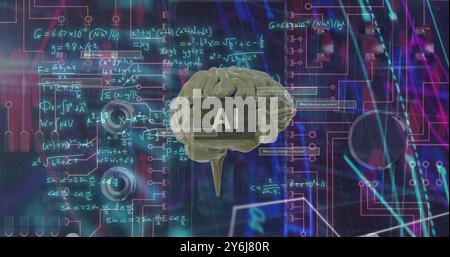 Image of ai text, brain and digital data processing over black background Stock Photo