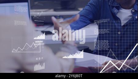 Image of data processing over diverse business people in office Stock Photo