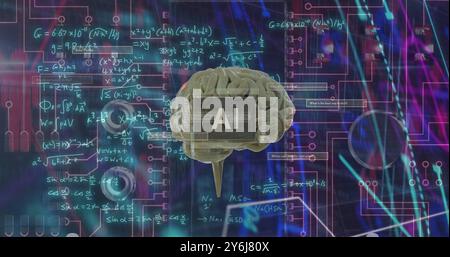 Image of ai text, brain and digital data processing over black background Stock Photo