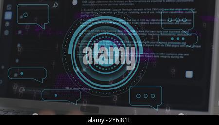 Image of ai text and digital data processing over black background Stock Photo