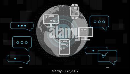 Image of ai text, globe and digital data processing over black background Stock Photo